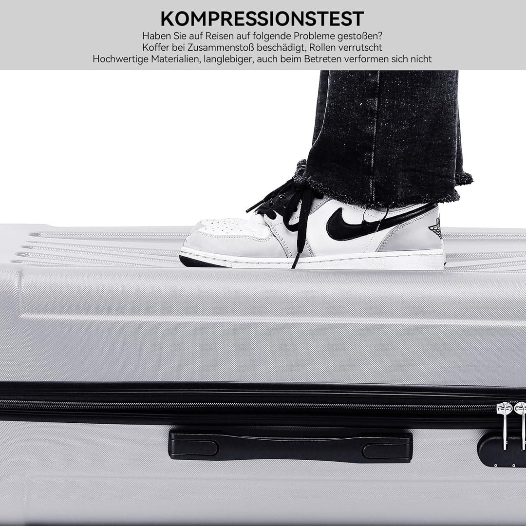 BEIBYE- Hartschalenkoffer Koffer Trolley Rollkoffer Reisekoffer Zahlenschloss 4 Zwilings-Rollen (Sil