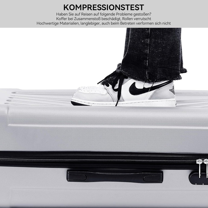 BEIBYE- Hartschalenkoffer Koffer Trolley Rollkoffer Reisekoffer Zahlenschloss 4 Zwilings-Rollen (Sil