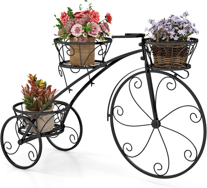 COSTWAY Pflanzenständer Metall, Fahrrad-Design, Blumenregal mit 3 Körben, Blumenständer mit dekorati