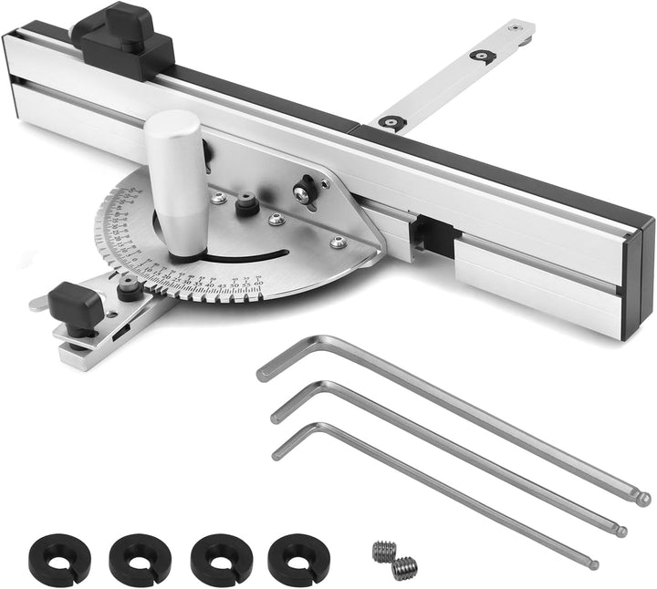QWORK® Gehrungslehre Winkelanschlag für Tischkreissäge, 0-60 Grad, Aluminiumlegierung, Flip-Stop, 45