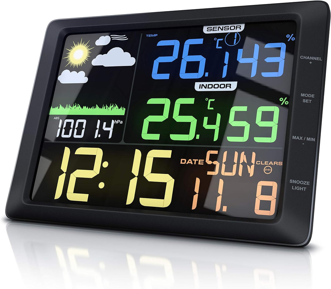 CSL - Wetterstation mit Farbdisplay und Aussensensor, 20 cm LCD Farbdisplay - Luftdruck Barometer Te