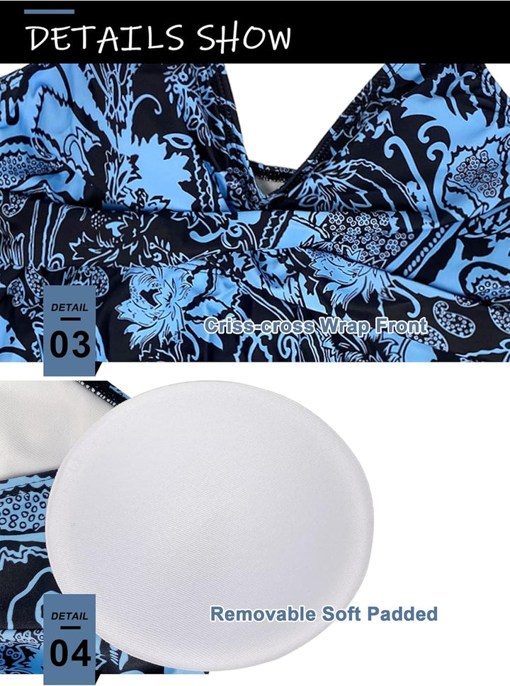 CheChury Badeanzug Tankini Damen Bauchweg Volant Zweiteilig Bademode Push up Badeanzug Oberteil mit