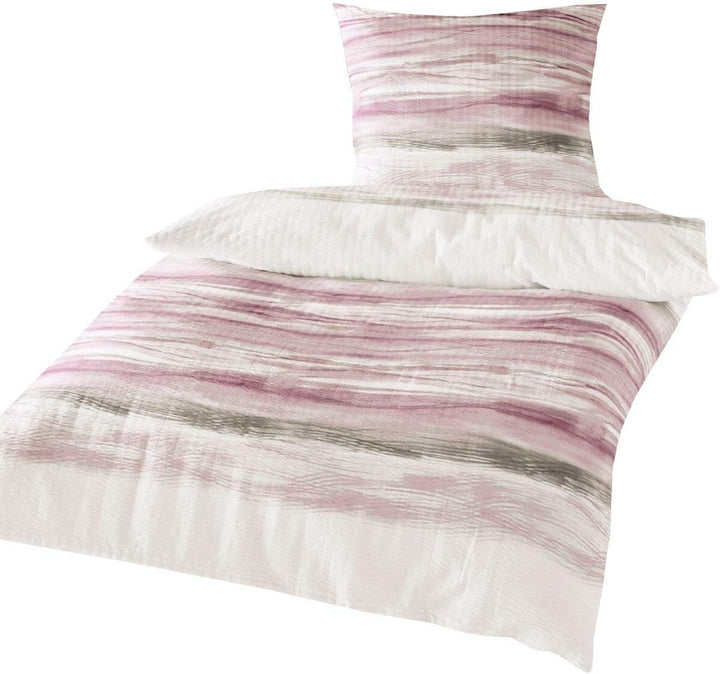 Traumschlaf Seersucker Bettwäsche Wellen rosa 1 Bettbezug 240 x 220 cm + 2 Kissenbezüge 80 x 80 cm,