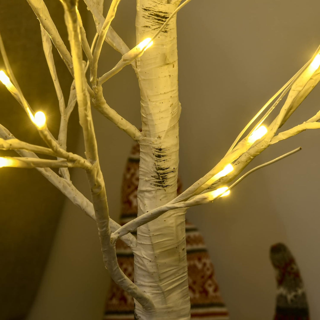HOMCOM 120 cm Kunstbaum, Weihnachtsbaum Birken mit LED, Kunstbirke, Birkenbaum, Weihnachtsdeko für H