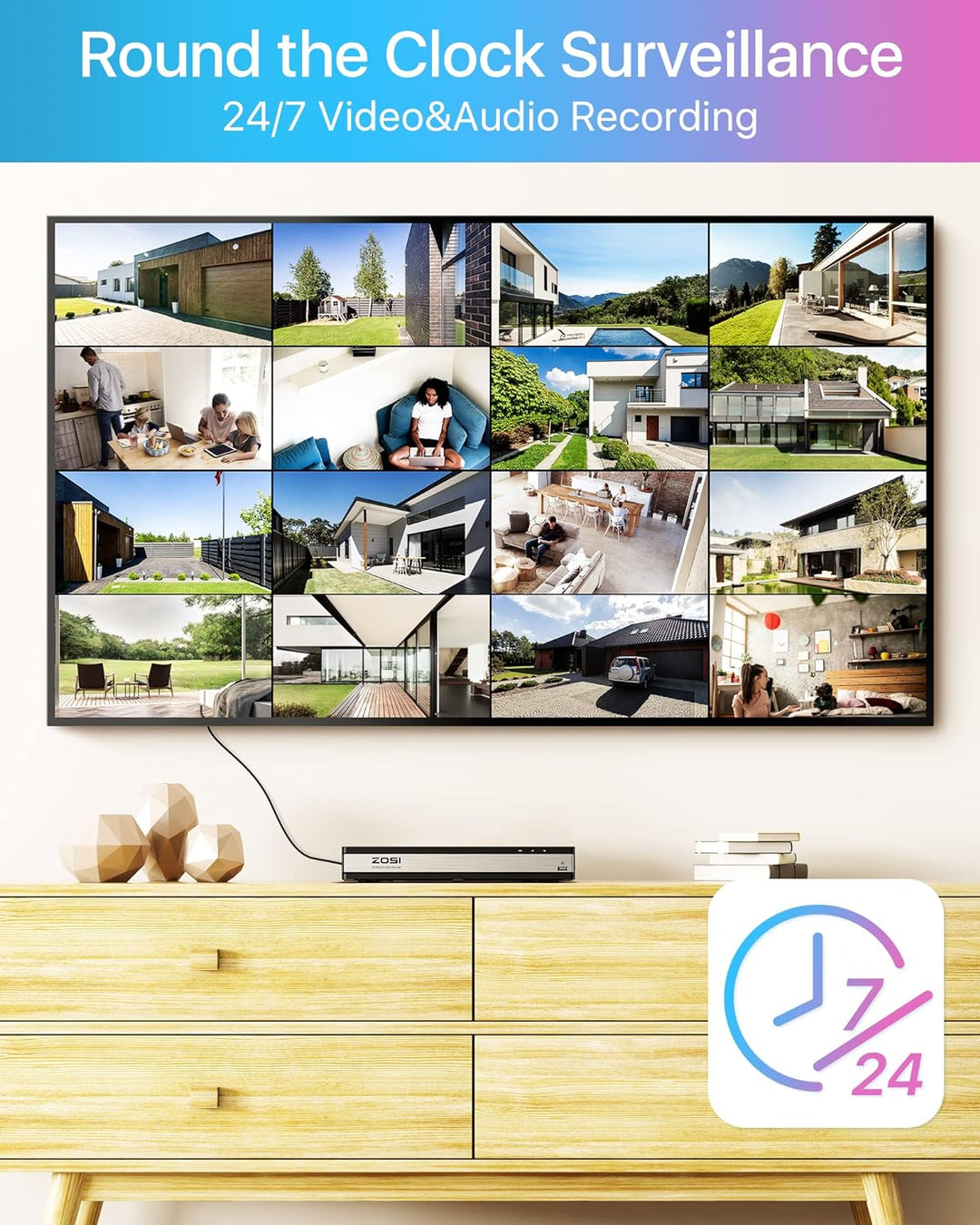 ZOSI 5MP Überwachungskamera Set, Videoüberwachung mit 8X 5MP PoE IP Kamera und 16CH 4TB HDD NVR, Per