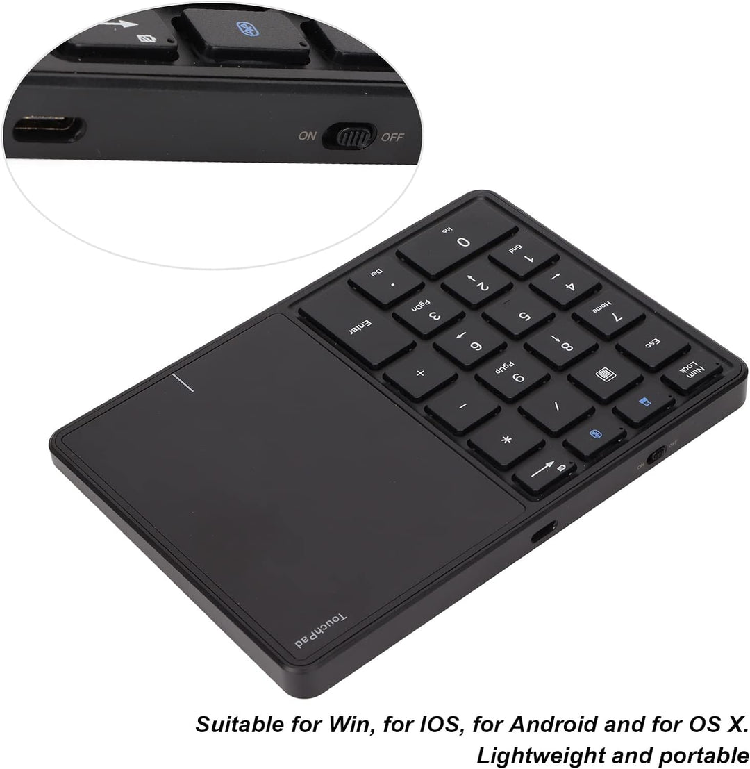 Kabelloser Ziffernblock, 2 in 1 22 Tasten 2,4 G Touchpad Bluetooth 4.2 Nummernblock, Typ C Aufladung