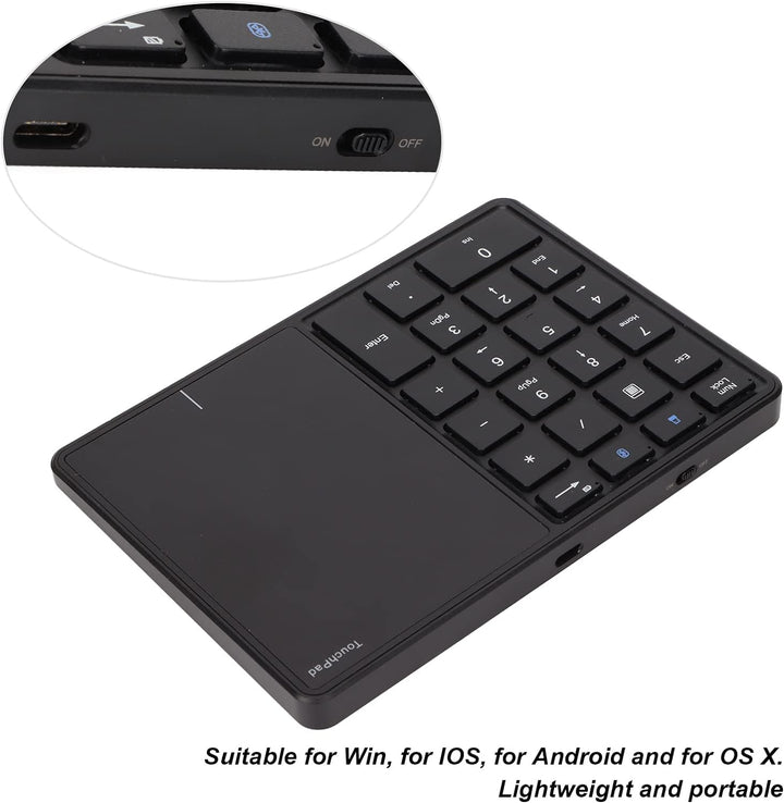 Kabelloser Ziffernblock, 2 in 1 22 Tasten 2,4 G Touchpad Bluetooth 4.2 Nummernblock, Typ C Aufladung
