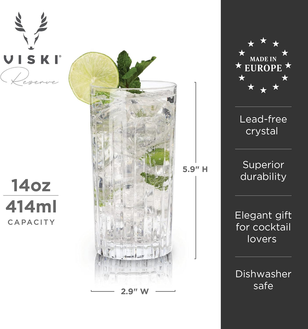 Viski Reserve European Highball-Tumbler, 4 Cocktailgläser aus bleifreiem Kristallglas, Glaswaren Mad