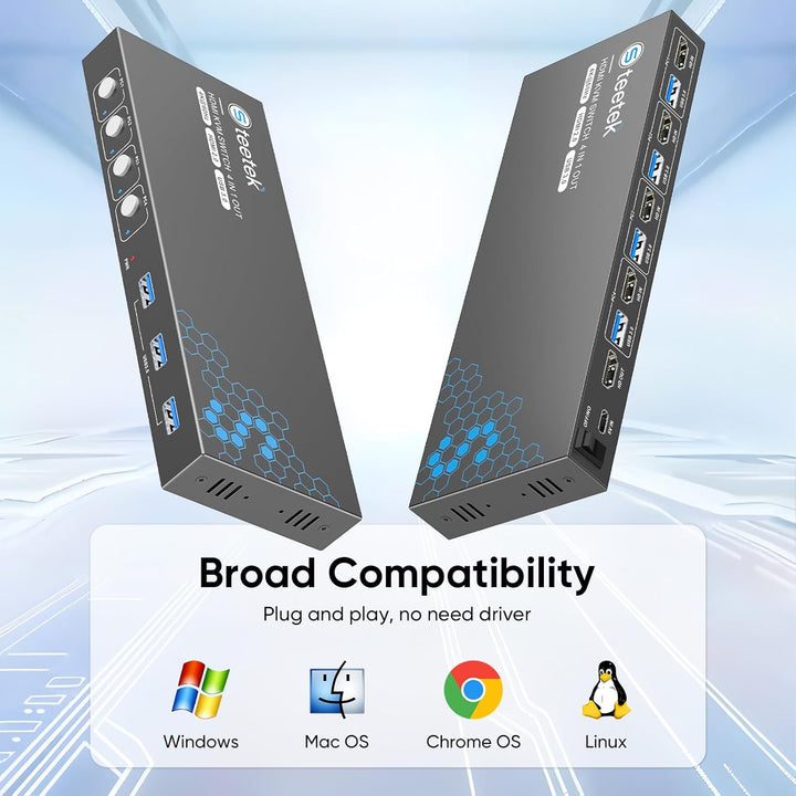 4 Port HDMI KVM Switch 4 PC 1 Monitor, USB 3.0 KVM Switch 4K@60Hz für 4 Computer teilen sich 1 Tasta