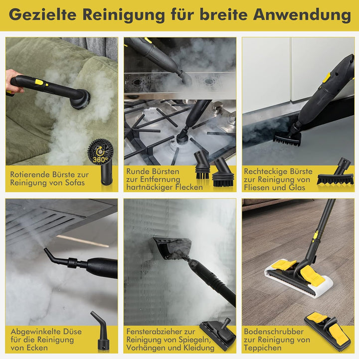 COSTWAY Dampfreiniger 2000W, Reinigungsmaschine 1,8 L Wasserkapazität &13 Zubehörsätze, Bodendampfre