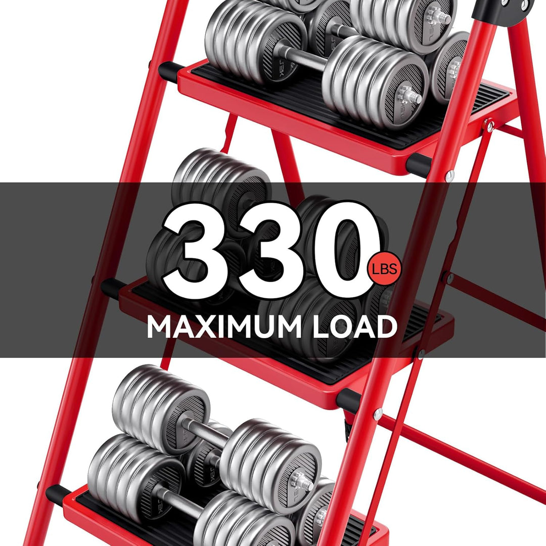 KINGRACK 3 Stufen Leiter, Trittleiter mit Handläufen, Stufenleiter, Klappleiter Tritthocker, Klapptr