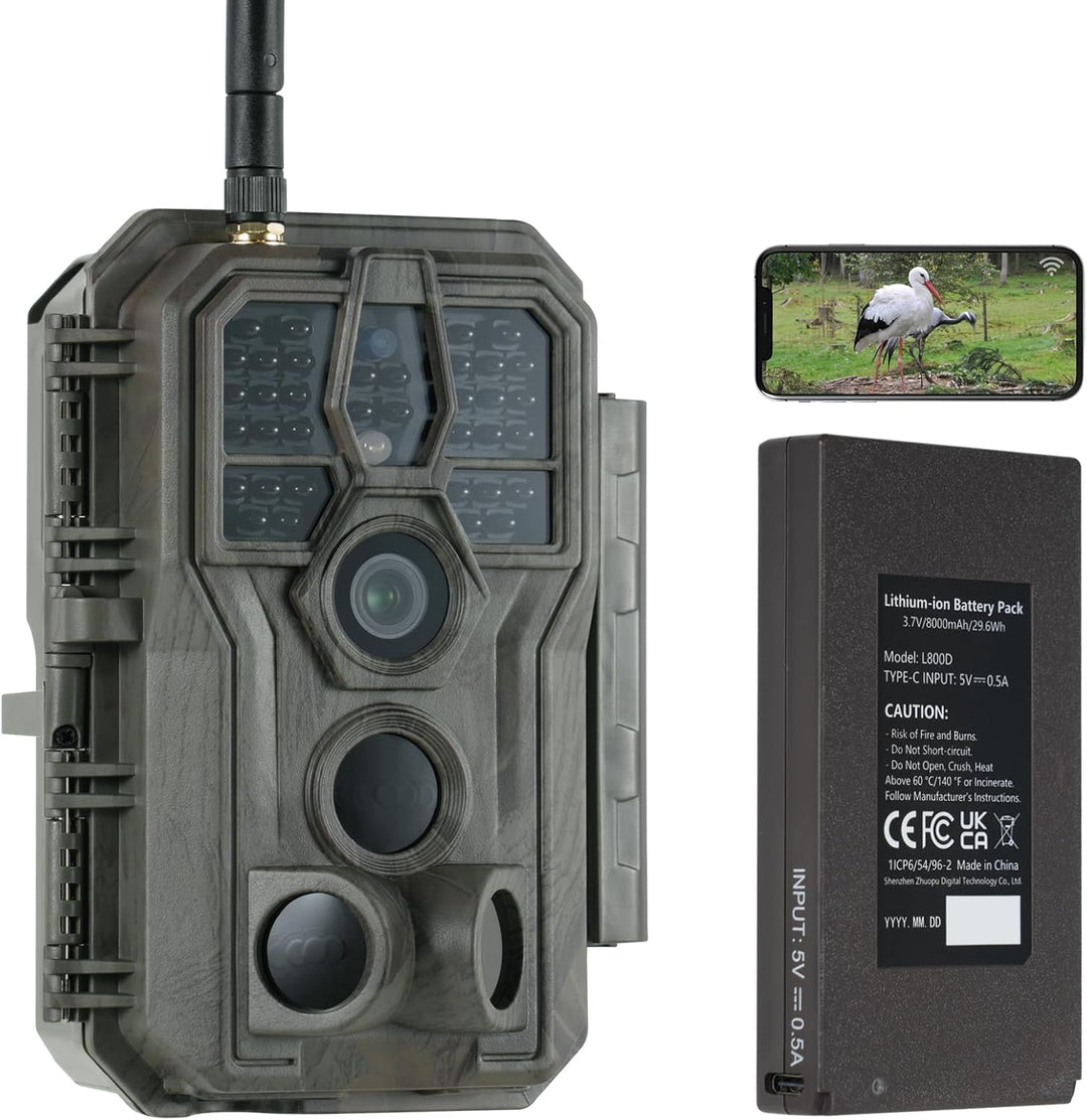 GardePro E8P Wildkamera WLAN, Wiederaufladbare 8000mAh Batterie, 64MP 1296P, Wildtierkamera mit bewe