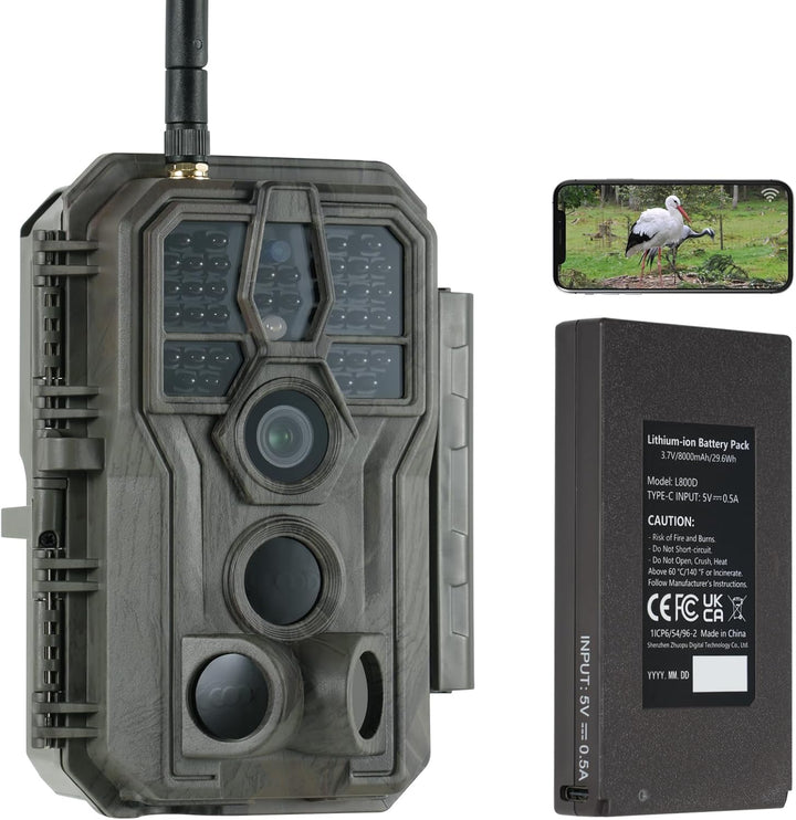 GardePro E8P Wildkamera WLAN, Wiederaufladbare 8000mAh Batterie, 64MP 1296P, Wildtierkamera mit bewe