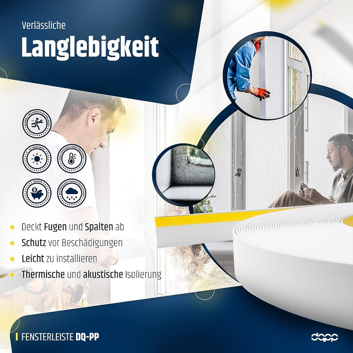 DQ-PP FENSTERLEISTE | 10m Länge | 70mm Breite | 1,5mm Stärke | Weiss | Fensterleisten Flachleisten K