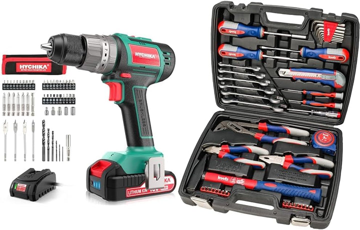 Akkuschrauber 60Nm Max, HYCHIKA 18V Bohrschrauber BĂźrstloser & kwb Werkzeug-Koffer inkl. Schrauber-B