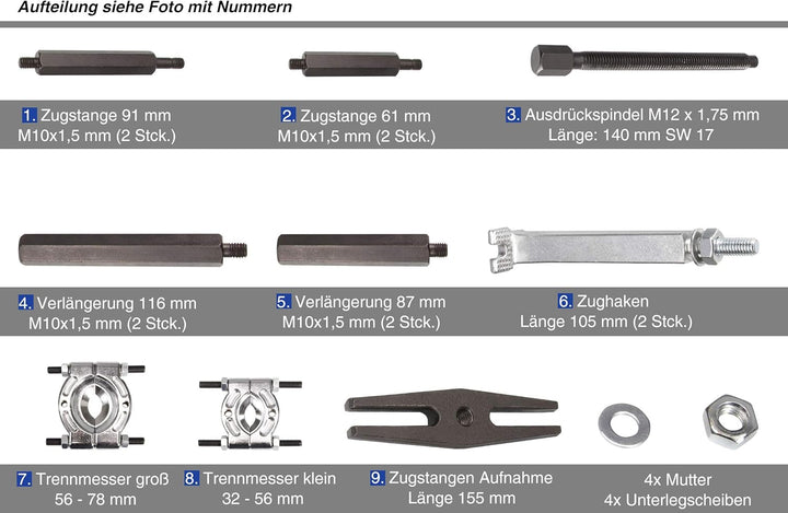 otgerlensker products 14 TLG. Profi Lager Abzieher Trennmesser Lagerabzieher Werkzeug Set