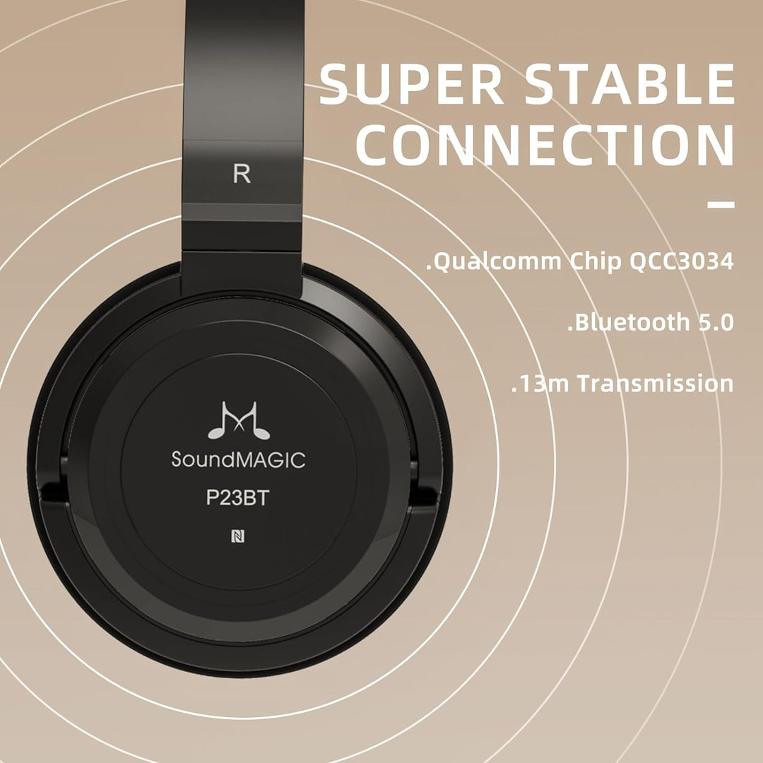 SoundMAGIC P23BT Handy On-Ear Bluetooth Headphones, CVC Noise Cancelling Microphone HiFi Sound Stabl