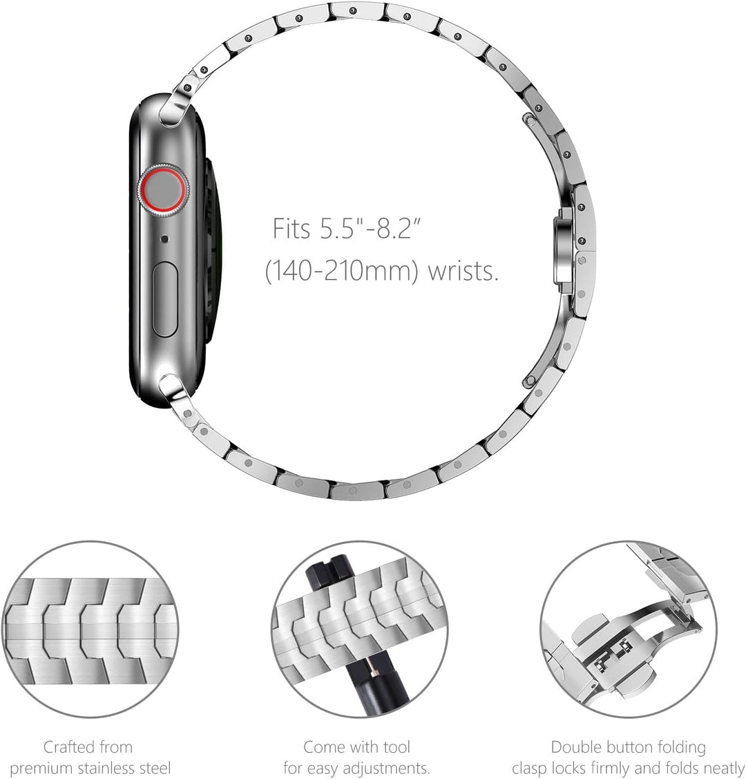 NewWays Metallband Kompatibel mit Apple Watch Armband 49mm 45mm 44mm 42mm, Edelstahl Gliederband Ers