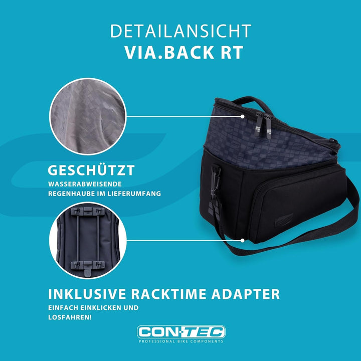 Contec Fahrrad Gepäckträgertasche - Via.Back RT Racktime - Schwarz mit Schultergurt, 32 Liter inklus