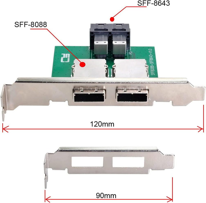 Cablecc Dual Ports Mini SAS SFF-8088 zu internem SAS HD SFF-8643 PCBA-Buchsenadapter mit Low-Profile