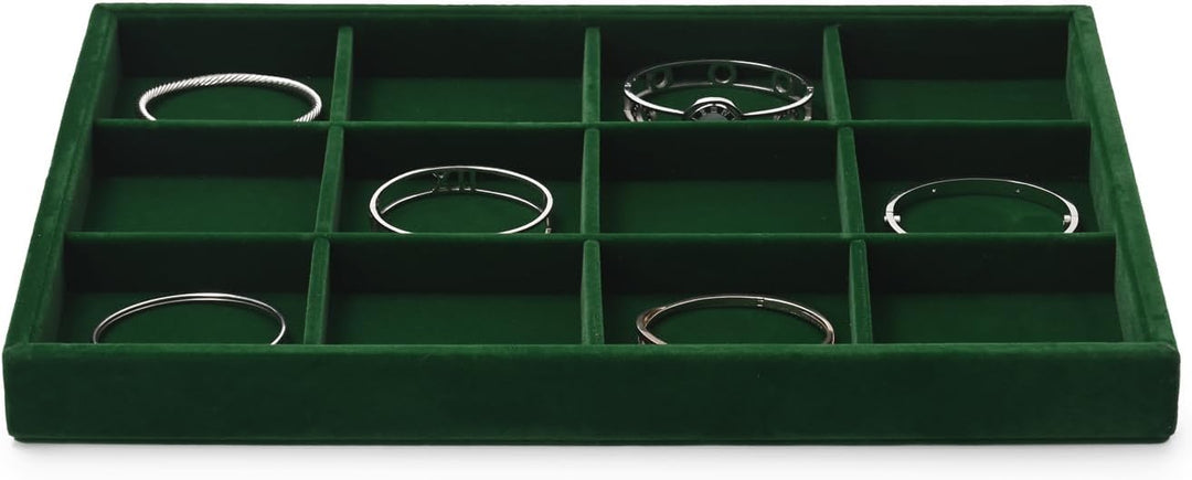 Oirlv Jahrgang Grün Samt Schmuck 12 Grids Schmucktablett,Schmuckschatulle Schmuckaufbewahrung Schmuc