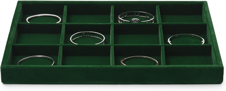 Oirlv Jahrgang Grün Samt Schmuck 12 Grids Schmucktablett,Schmuckschatulle Schmuckaufbewahrung Schmuc