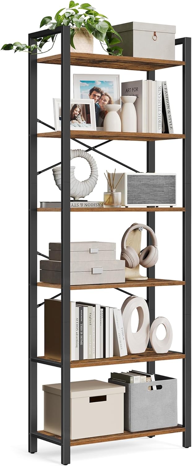 VASAGLE Bücherregal 6 Ebenen, Standregal mit Stahlrahmen, freistehendes Regal, Wohnzimmer, Schlafzim