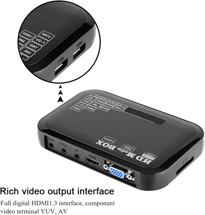1080P Media Player-Box, Full HD Mini-Box Unterstützung für Video-Media-Player MKV, AVI, TS/TP, M2TS,