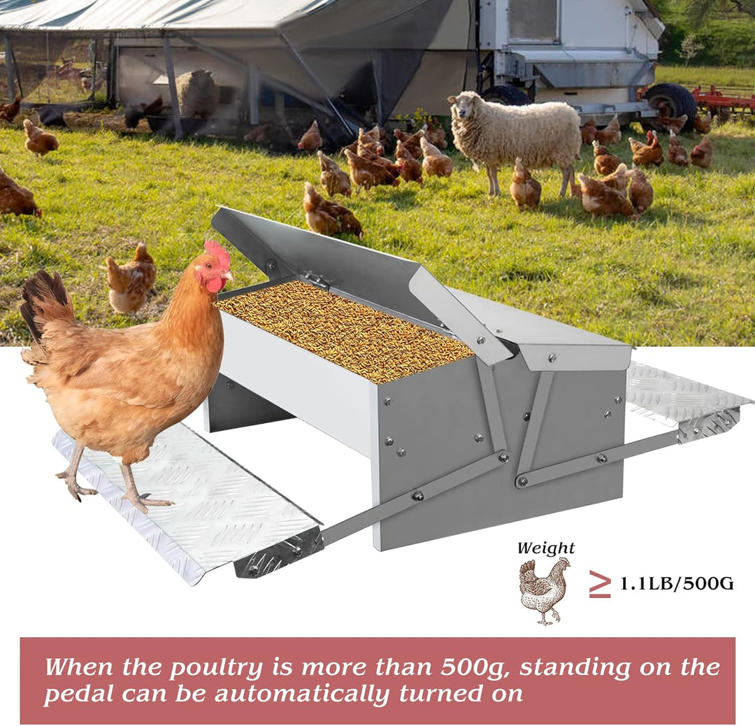 MUALROUS Futterautomat Hühner Rattensicher Hühner Futterspender Automatischer 5kg Trittplatte Hühner