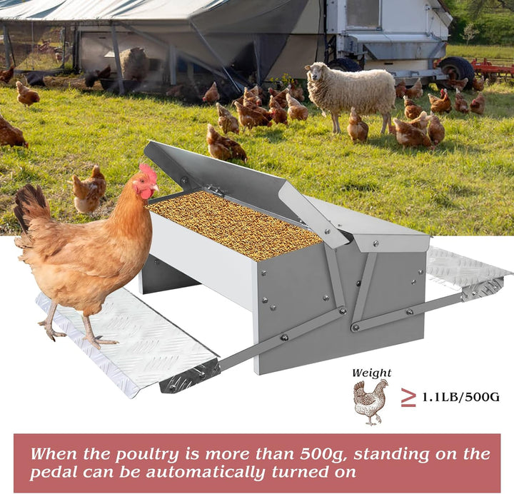 MUALROUS Futterautomat Hühner Rattensicher Hühner Futterspender Automatischer 5kg Trittplatte Hühner