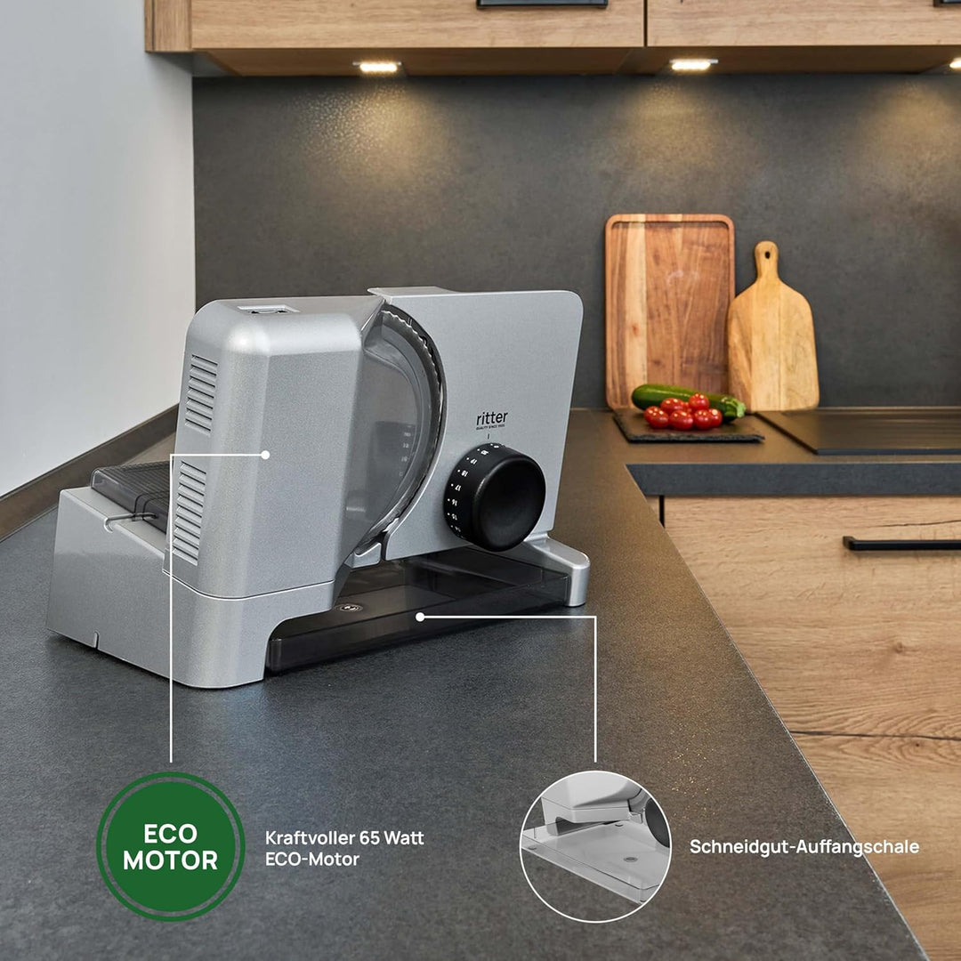 ritter Allesschneider E 16, elektrischer Allesschneider mit ECO-Motor, made in Germany, Silbermetall