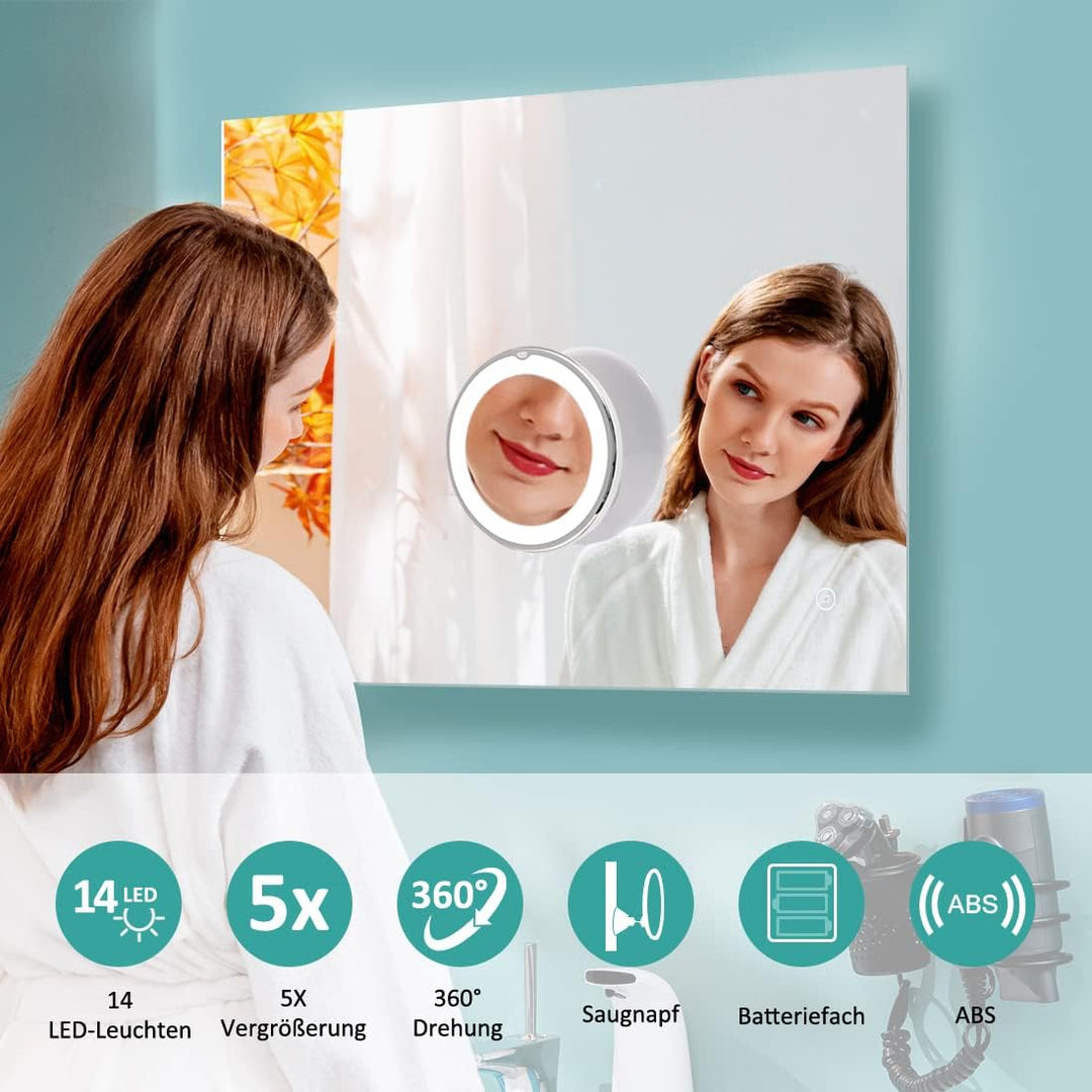 EMKE Schminkspiegel mit Beleuchtung mit 5 Fach Vergrösserungsspiegel, Weiss schminkspiegel mit licht