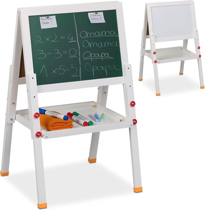 Relaxdays Kinderstandtafel, beidseitig magnetisch, höhenverstellbar, HBT 77x39x44,5 cm, Whiteboard &
