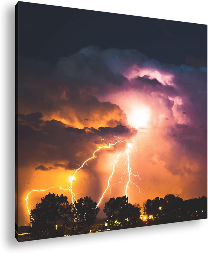 deyoli stürmische Blitze Format: 70x70 cm als Leinwandbild, Motiv fertig gerahmt auf Echtholzrahmen,