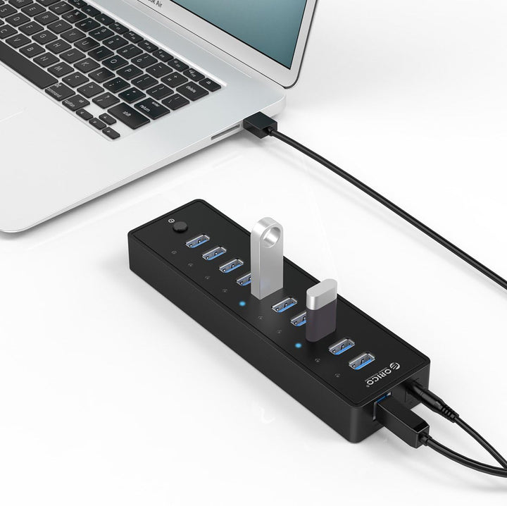 ORICO USB 3.0 Hub 10 Ports mit Netzschaltern und Netzteil 45W (12V4A), 5 Gbps Highspeed Datenhub für