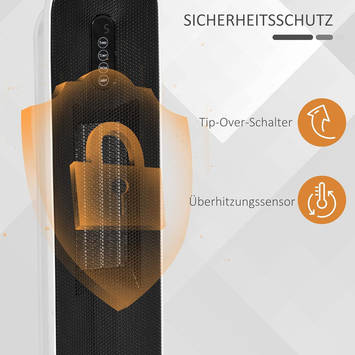 HOMCOM Heizgerät Heizlüfter 2000W Elektroheizer Keramik Heizturm mit Fernbedienung 24-Stunden-Timer