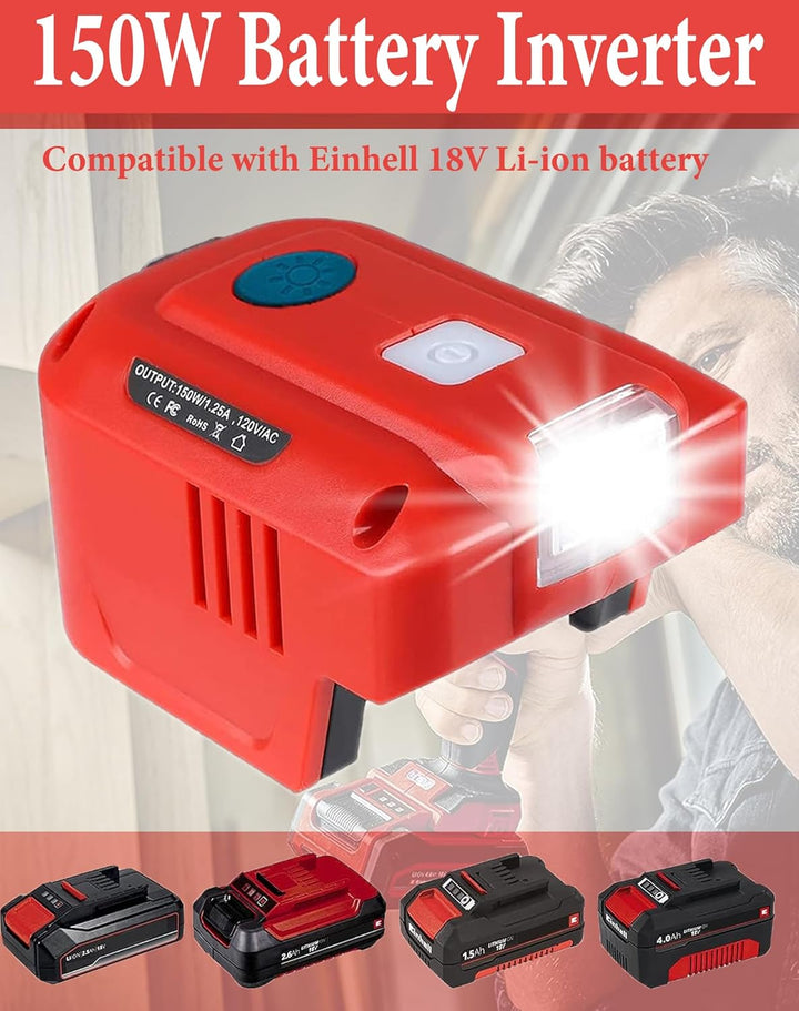 TPDL 150W Akku-Wechselrichter für Einhell 18V Lithium Ionen Akku,DC 18V auf AC 220V~230V Spannungswa
