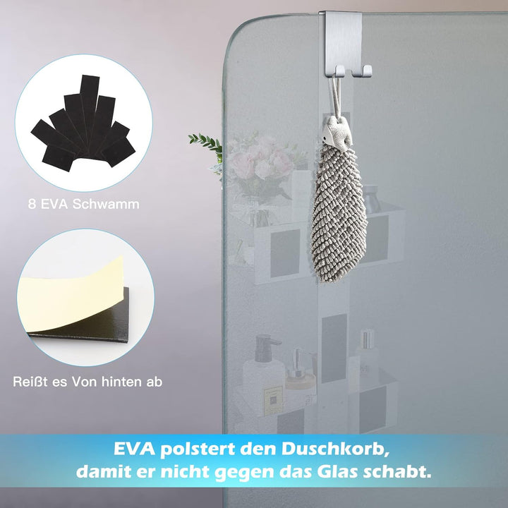 UUlioyer Duschablage zum Hängen, Duschregal aus Edelstahl SUS304 ohne Bohrer für Rahmenlos Glastür,