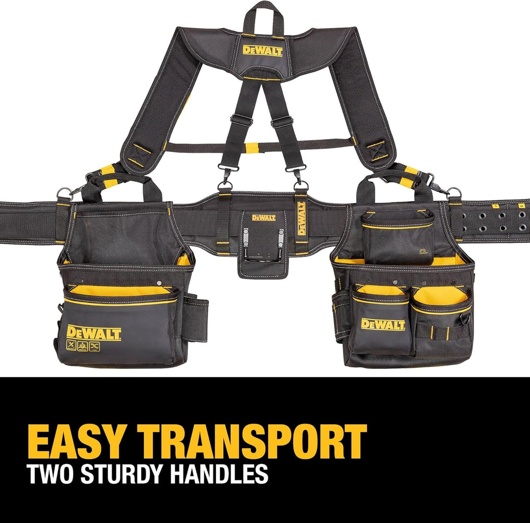 DEWALT Werkzeuggürtel, mit verstellbaren Hosenträgern, 25 Taschen, Schwarz & Gelb (DWST540602) Werkz