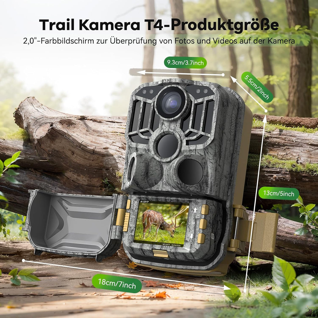 DEATTI Wildkamera mit Handyübertragung APP, 4K 48MP HD WLAN Bluetooth Wildkamera mit Bewegungsmelder