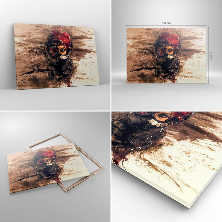 Bilder auf Leinwand 100x70cm Leinwandbild mit Rahmen Frau Folklore Gross Wanddeko Bild Schlafzimmer