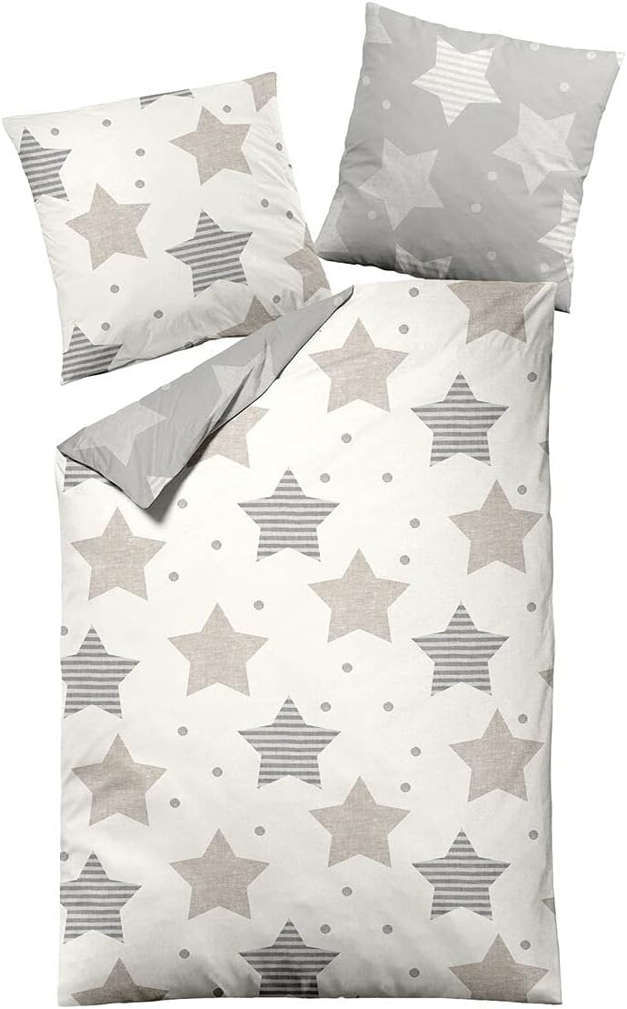 Traumschlaf Biber Wendebettwäsche Sterne beige 1 Bettbezug 155 x 220 cm + 1 Kissenbezug 80 x 80 cm,