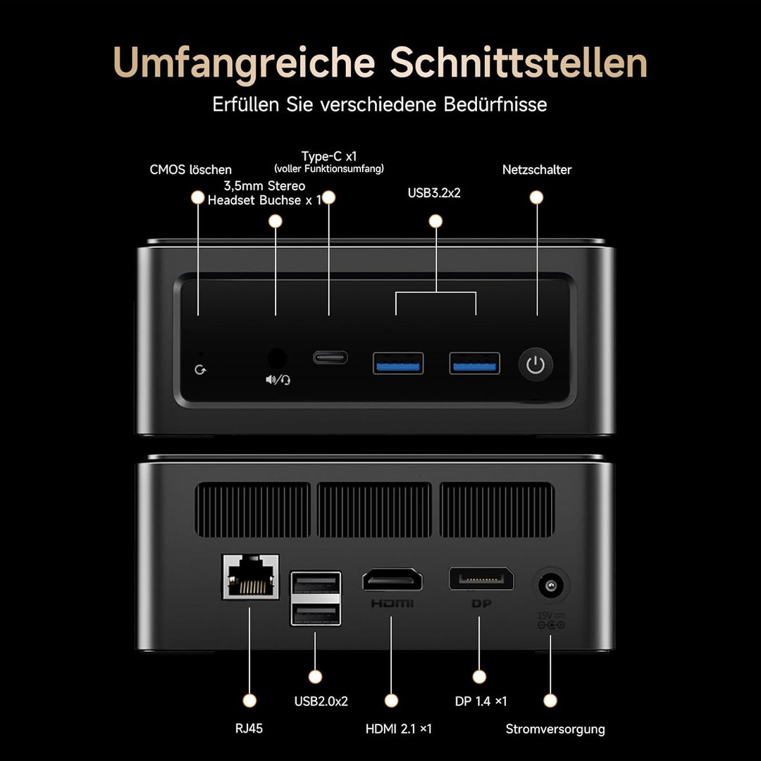 BMAX Mini PC, AMD Ryzen 7 5700U (8C/16T, bis zu 4,3 GHz), Mini-Computer 16 GB DDR4 512 GB NVMe SSD,
