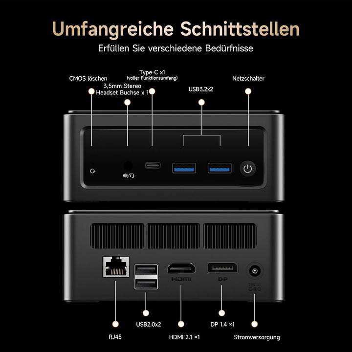 BMAX Mini PC, AMD Ryzen 7 5700U (8C/16T, bis zu 4,3 GHz), Mini-Computer 16 GB DDR4 512 GB NVMe SSD,