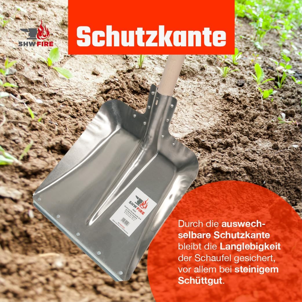SHW-FIRE Hallenser Alu Flachrandschaufel, 130cm Stiel mit Stahlschutzkante - vielseitig einsetzbar