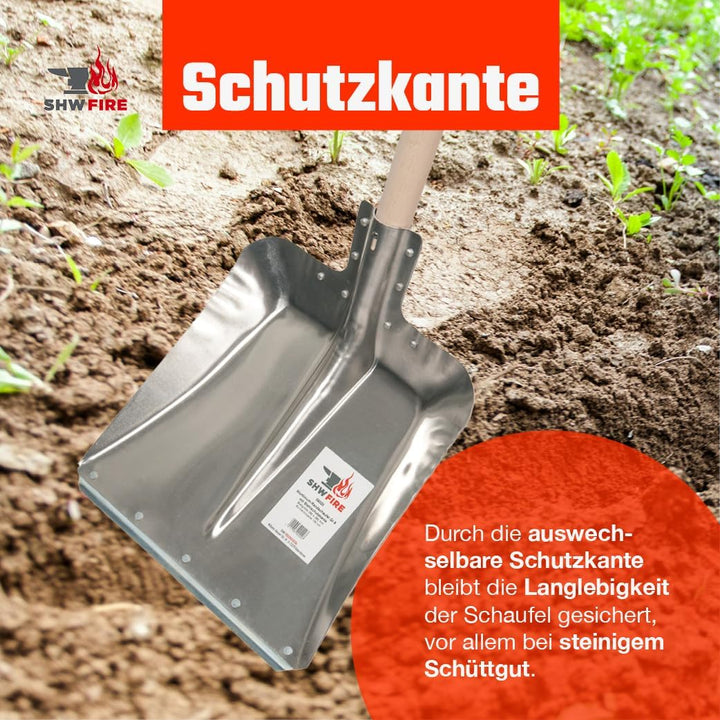 SHW-FIRE Hallenser Alu Flachrandschaufel, 130cm Stiel mit Stahlschutzkante - vielseitig einsetzbar