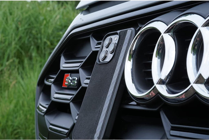 FLG | Alcantara Hülle für iPhone 12 & 12 Pro Case mit Carbon Fiber Handyhülle Schwarz – kompatibel m