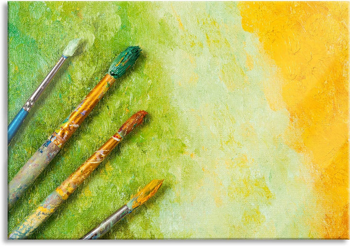 Glasbild | Wandbild aus Echtglas | Pinsel mit gemalten Bild | 100x70 cm | inkl. Aufhängung und Absta