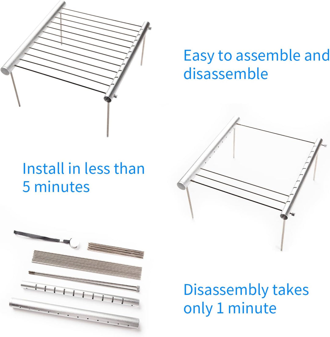 LOSMANN Tragbarer Campinggrill, Holzkohlegrill, Zerlegbarer Minigrill aus verchromten Edelstahl für