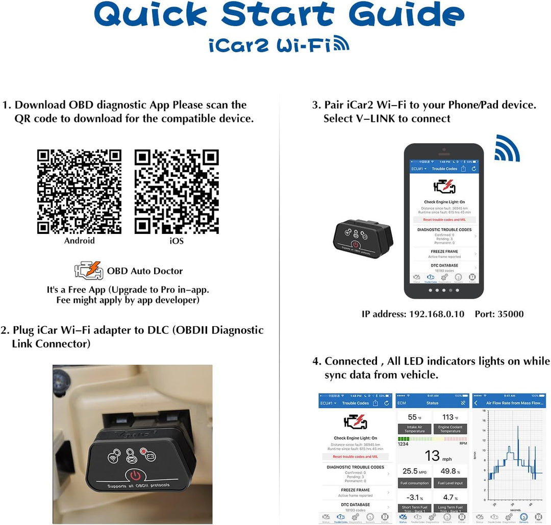 Vgate OBD2, WiFi, OBD2 Scanner, Schnittstellen-Adapter, Motorkontrollleuchten-Diagnose-Werkzeug für